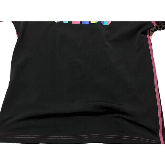 Speedo Girls Logo Short Sleeves Sun Top Black Pink Diamond Rashie Swim Sz 10 - Picture 5 of 9